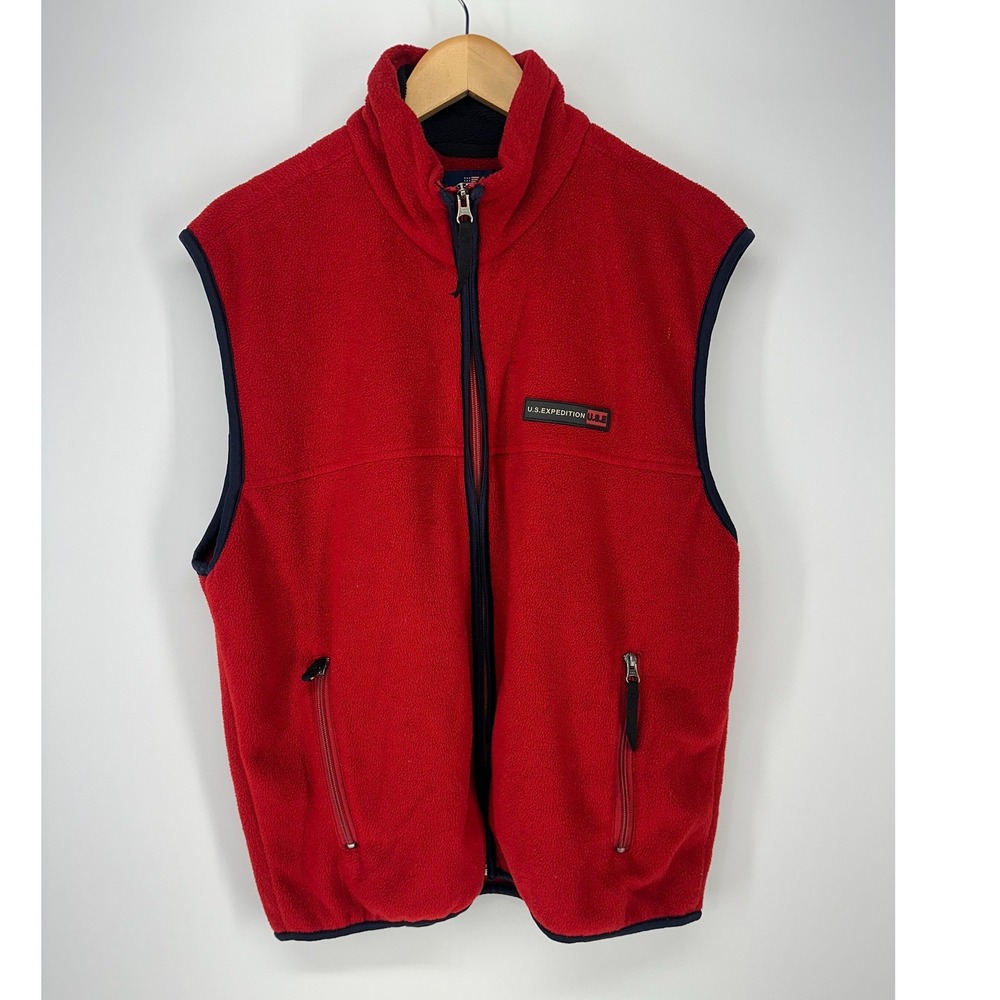 U.S. Expedition Fleece Vest Mens XL Red Full Zip Heavyweight Outdoor Hiking Gorp